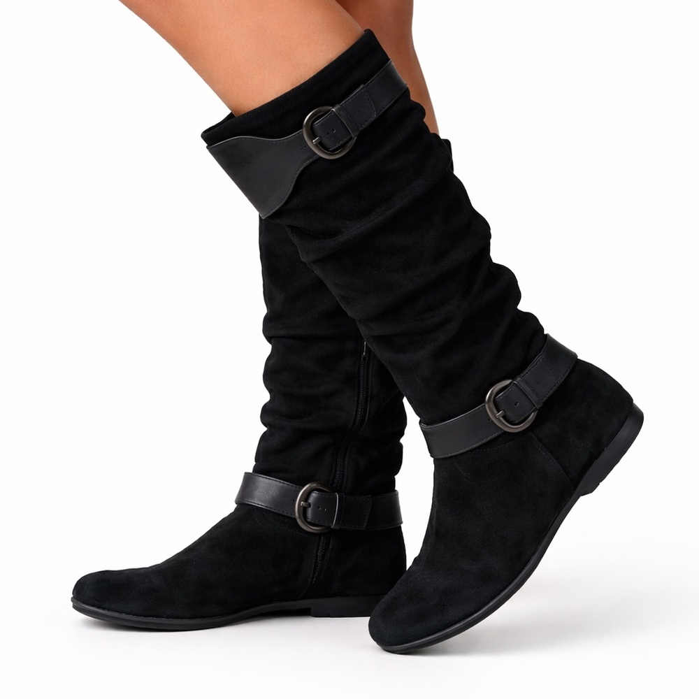 Born Black Mid-Calf Suede Buckle Detail Winter Boots Women’s Size 9